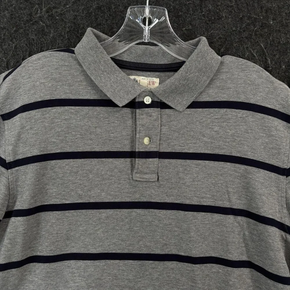 J.Crew Polo Shirt Men's Large Gray Striped 100% Cotton Long Sleeve Casual Preppy